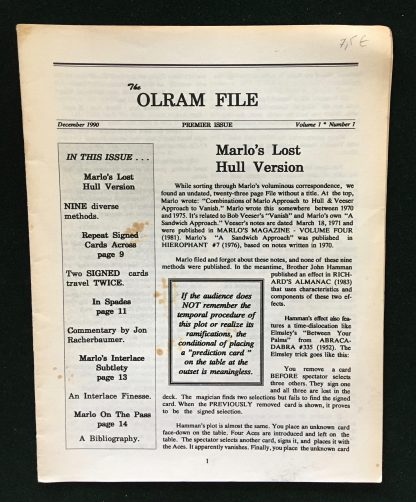 The Olram file - premier issue - December 1990